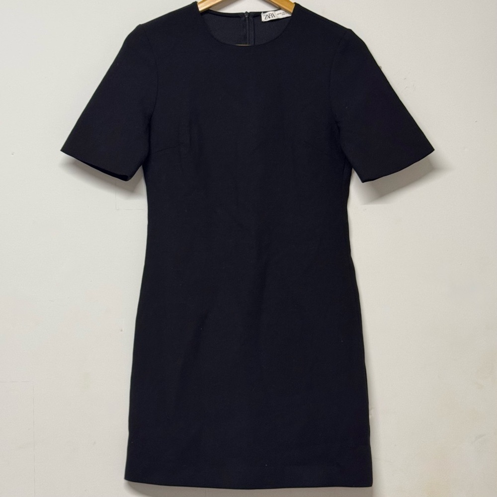 Zara Black Mini Dress Short Sleeve Sheath LBD XS